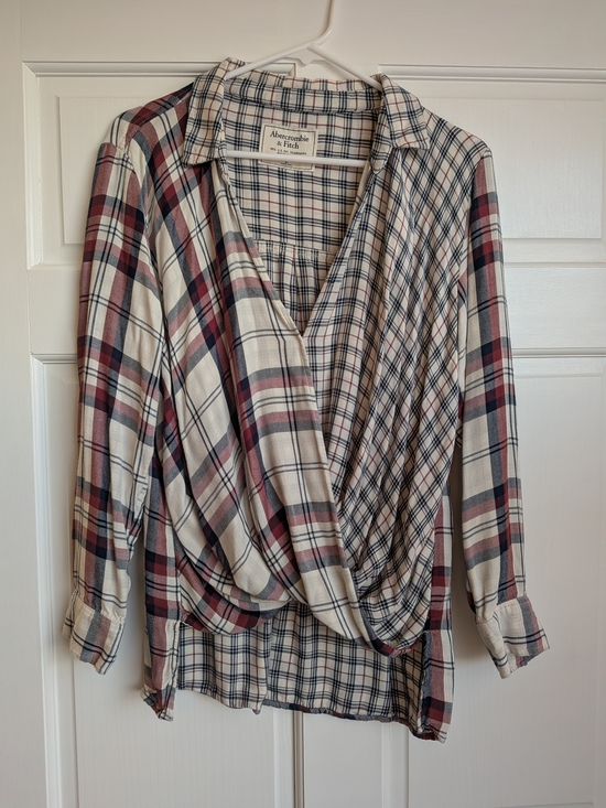 Abercrombie & Fitch Tops - Abercrombie & Fitch Plaid Button-Up Shirt - Cream, Navy & Burgundy